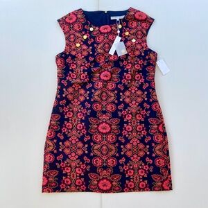 NWT Trina Turk Red Navy Floral Sleeveless Sheath Dress with Pockets Size 14